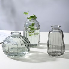 簡約玻璃花瓶三件套 煙灰色水培花器 居家裝飾擺件, 煙灰色花瓶三件套,無規格