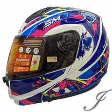 SOL SM-3 惡天使 白/藍粉 下巴可掀 可樂帽 汽水帽安全帽, 白/藍粉 L, 1個