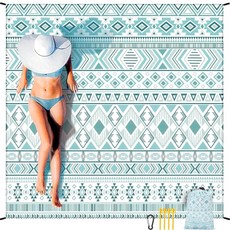 HIHOHO Beach Blanket Waterproof Sandproof Extra Large Beach Mat 79" X 83"/120"x108"for 1-8 Adults, 79" X 83"（1~3 person）, 보헤미안 그린