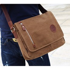 純棉帆布男用斜背包 搭配移膜牛皮 單肩包 休閒潮包 郵差包側背包 公事包 書包 帆布包, 復古黑, 復古黑.咖啡色.復古灰.