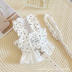 狗狗牽引繩小型犬比熊泰迪寵物胸揹帶夏季外出專用背心式遛狗繩子, 1個, 米白波點