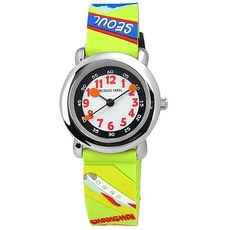 Jacques Farel 兒童環遊世界造型橡膠童錶禮盒組 綠色 27mm，趣味國家標誌設計，培養時間觀念