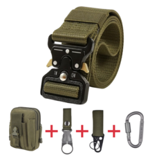 피크웨이 남성 작업 전술 밀리터리 벨트 허리띠 허리가방 키링 세트, 카키세트(벨트 키링 허리가방), 1개