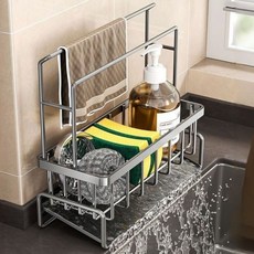 슬림키친 스테인리스 수세미거치대 행주걸이 물빠짐, 1개, 실버