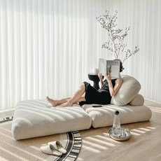 EcoVibe 아이디어 쇼파 간략하다 소파베드 다기능 모듈소파 고탄력 스펀지 좌식쇼파 1인용쇼파 패밀리 2인용쇼파 빈백소파 리클라이너쇼파, 90*90 크림아이보리