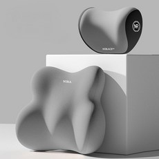 컬러 블록 부드러운 메모리폼 자동차 허리 & 목 받침 세트, 1개, 그레이