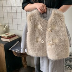 童裝仿皮草保暖馬甲背心 冬季中大童連帽內裏夾棉外套