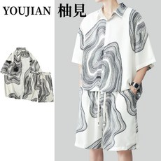 冰絲涼感男士休閒套裝 寬鬆速乾透氣兩件式睡衣套裝