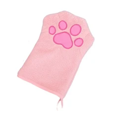 쿠쿠스토어 빠른 건조 흡수성 강아지 & 고양이 목욕 장갑 (발바닥 무늬 디자인) - 애완동물 그루밍 타월 (, 02 Pink
