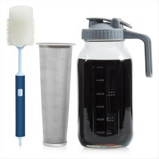 콜드 브루 커피 메이커 메이슨 항아리 64oz 내구성있는 두꺼운 유리 콜드 브루 투수 플립 캡 뚜껑 뚜껑이있는 핸들, 사진 색상