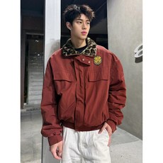 加絨加厚豹紋毛領工裝棉服夾克外套 - 冬季新款潮流寬鬆短版棉衣