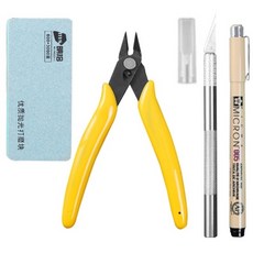(예스하비)건프라 프라모델 먹선펜 니퍼 나이프 사포 공구세트 4종(PTS), 1세트