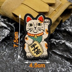 招財貓魔術貼布章，日式刺繡風格，適用於夾克牛仔褲帽子DIY裝飾, 招財貓 魔術貼, 1個