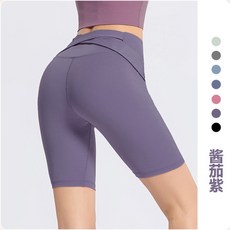 XYFS 希煜 交叉腰瑜珈健身短褲 高彈力裸感速乾 高腰收腹提臀運動五分褲