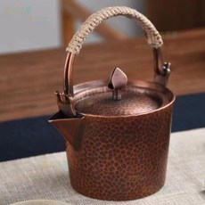 巨匠工廠特厚銅茶壺老式純銅家用仿古燒水壺辦公室泡茶煮茶壺銅壺功夫茶具, 1個, 原色V嘴提梁壺,500毫升