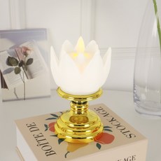 파티짱 LED 연꽃 받침 초 석가탄신일 부처님오신날 불교 용품 조명 미니, 화이트