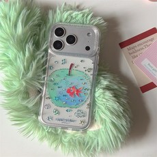 俏皮ins透底鎏金青苹果金鱼适用iPhone17苹果16ProMax/15手机壳14, 1件, 鎏金炫彩青苹果金鱼 单壳:苹果16