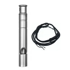 鈦合金求生哨 120分貝高音量 戶外登山訓練救災適用 附掛繩, 銀, 1個