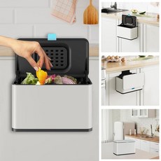 LINSSEN 뚜껑과 내부 버킷이 있는 스테인리스 스틸 걸이식 쓰레기통 카운터 탑 싱크대 아래 또는 벽 장착용 3.8L(1갤런) 주방 퇴비 통 찬장/욕실/침실/RV용 작은, 화이트, 1 Gallon