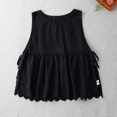 여성 레이스 조끼 프릴 베스트 살구색 베이지 라운드넥 허리강조