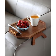 대나무 랜드 - 소파 팔걸이 트레이 나무 접이식 테이블 360 회전 휴대폰 홀더가 있는 팔각형 클립온, Black, Rectangular