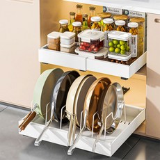 홈비 넓이조절 슬라이딩 후라이팬 랙 거치대 그릇 접시 냄비 정리대, 1개, 후라이팬랙 화이트, 1단