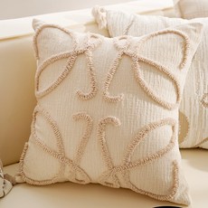 인스타 감성 거실 소파 쿠션 커버 레트로 플라워 디자인 침대 옆 창가 브라운 쿠션 침대 헤드 쿠션 (솜 포함), 단독으로 하나, 루프 벨벳 L 패턴 정사각형 45x45cm 단독 베개