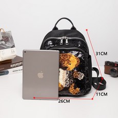 可愛小熊亮片雙肩包 牛津布休閒後背包, 亮片小熊黑色:1個, 1個