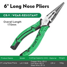 전문가용 유럽식 절단기 니들노즈 플라이어 대각선, 1개, 1. LA111626