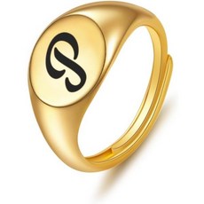 여성용 초기 링 14K 골드 도금 청키 조절 가능한 문자 스택 시그니처 알파벳