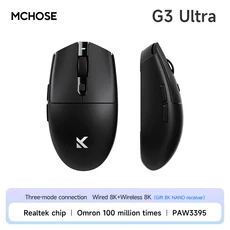 스카이콩콩MCHOSE G3 울트라 게이밍 모드 마우스 PAW3395 26000DPI 8K 폴링 속도 64g 초경량, 03 G3 Ultra Black