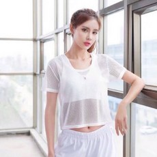 메쉬 요가복 여성용 쿨링 필라테스 여름 운동복 헬스복 반팔 티셔츠