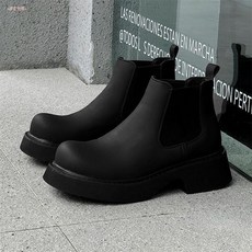 中幫煙筒靴 磨砂黑 加絨 馬丁靴 男款 切爾西靴 厚底