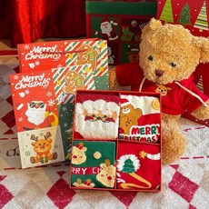 聖誕熱賣 爆款聖誕聖誕節襪子女中筒可愛卡通ins中筒情侶長襪秋冬紅色, 4雙組合2禮盒裝,羽毛紗聖誕襪【男女均可穿】, 1個