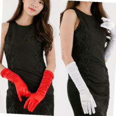 파티 롱장갑 주름 38cm 파티소품 생일 의상 공연 장갑, 블랙