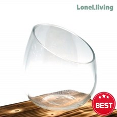 로넬리빙 유리화분 수반 N1215 사선반원 수경 인테리어 화병 12x15cm