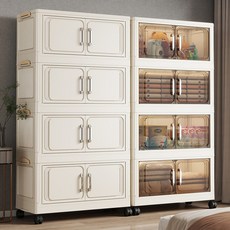 대형 이동식 접이식 수납장 PP 다용도 옷 수납장 거실 정리장 접이식 수납함 너비 42CM, 45cm 사각 투명