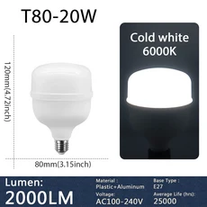 2-5pcs LED LampAC 110V E27 전구 빛 Bombilla 조명 램프 홈 밝은, 06 20W 6000K, 01 AC 100-240V, 01 2pcs