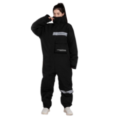 겨울 오토바이방한복 일체형 기모 작업복 방한복 스즈끼복 배달, 블랙, 1개