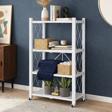 센스킹 철제 수납선반 원터치 간편 폴딩선반 다용도 고강도 접이식 철제선반, 화이트, 4단