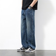 Cwadun 남성용 청바지 느슨한 직선 바지 간단한 데님 바지