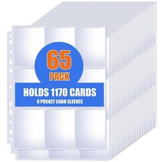65팩 9포켓 카드 슬리브 바인더 시트 3링 바인더용 트레이딩 슬리브 홀더 페이지 프로텍터 MTG TCG 야구 축구 게임 명함에 적합 123047, 65