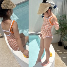 체크 원피스수영복 유아동 아기 키즈 주니어 초등 여아 래쉬가드 심플 나시수영복