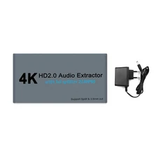 Wiistar HDMI 오디오 추출기 분배기 1입력 2출력 4K60Hz to 광 SPDIF + 3.5mm HDR 지원, 01 EU Plug