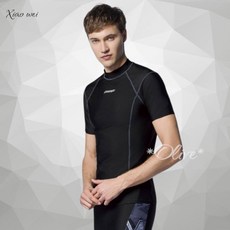 小薇的店 梅林品牌 黑底個性俐落車線線條 水母衣/游泳短袖上衣 M4320