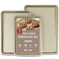 BAKKEN 주방 베이킹 팬 - 소형 중형 및 대형 쿠키 팬 (34.5 x 24.9 x 24.9 x 27.9 cm(13.58 x 9.65 x 11 인치) 논스틱 다이아몬드, Pack of 3, 골드