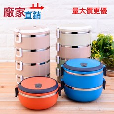不鏽鋼雙層保溫飯盒 多層組合便當盒防溢食格 圓形學生午餐盒, 1個, 單層:大號亮光款