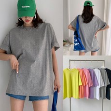 여성 오버핏 멀티팝 컬러 무지 박스티 라운드넥 빅사이즈 반팔 티셔츠