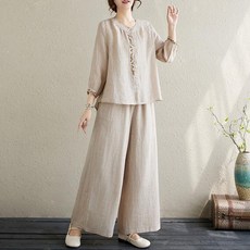 여성 여름 개량한복 자수 상하세트 감성 전통 면마 블라우스 바지 봄여름 퓨전 저고리 절복