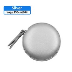 極光商城 便攜皮革圓形捲尺 馬卡龍色迷你軟尺 服裝皮尺 量三圍腰胸圍, 1個, 銀色